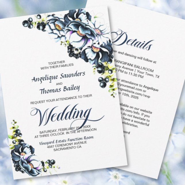 All In One Blue Floral Wedding Invitation (Creator Uploaded)