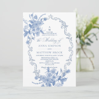 All in One Blue Flowers Ornate Wedding Invitation