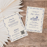 All In One Blue Hand Drawn QR Code Wedding Invitation<br><div class="desc">Introducing our Mediterranean inspired all-in-one wedding invitation, a perfect blend of elegance, charm, and whimsy to set the tone for your special day. Featuring a delicate, hand-drawn botanical frame in a beautiful shade of blue, this invitation evokes the serene beauty and timeless romance of the Mediterranean. The intricate foliage gracefully...</div>