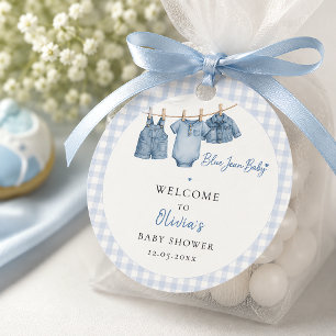 All In One Blue Jean Baby Custom Gingham Arch Favour Tags