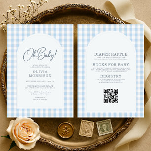 All in One Blue Oh Baby Gingham Baby Shower Invitation