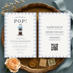 All in One Blue She's Ready to Pop Baby Shower Invitation