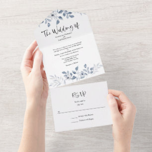 All in One Blue Watercolor Wedding Invite