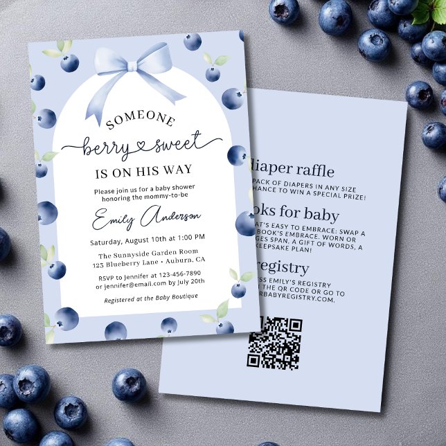 All in One Blueberry Berry Sweet Boy Baby Shower Invitation (Creator Uploaded)