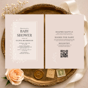 All in One Blush Pink Botanical Floral Baby Shower Invitation