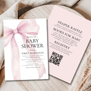 All in One Blush Pink Bow Girl Baby Shower Invitation