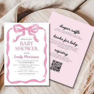 All in One Blush Pink Ribbon Bow Baby Shower Invitation