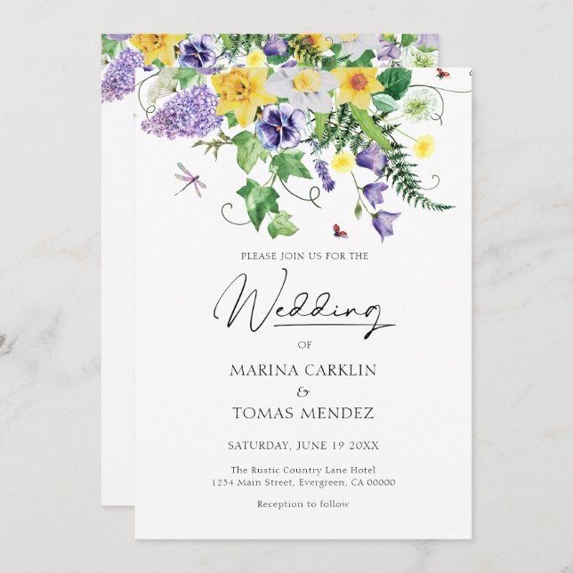 All in One | Bohemian Wildflower Wedding Invitation (Front/Back)