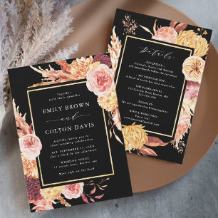 All In One Boho Burgundy Terracotta Black Wedding  Invitation