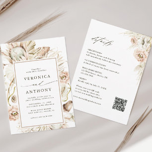 All In One Boho Protea Pampas Grass Floral Wedding Invitation