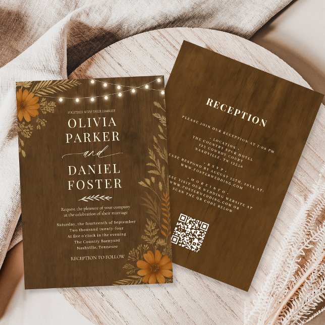 All in One Boho Rustic Country Wood Wedding  Invitation (Creator Uploaded)