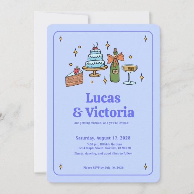 All in One Bold Lavender Blue Whimsical QR Code Invitation (Front)