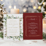 All In One Botanical Christmas Gold Wedding Invitation<br><div class="desc">This Christmas wedding invitation features painted watercolor red berries,  pine branches,  eucalyptus,  green leaves,  and a faux gold rectangle frame. Save paper by including the details and RSVP on the back of the wedding invitation. For more advanced customisation of this design,  please click the "Customise Further" link!</div>