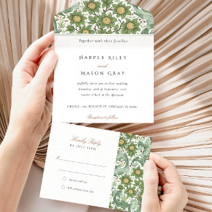 All-In-One Botanical Wedding tear-away RSVP All In One Invitation