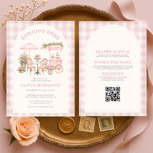 All in One Boujour Bebe Pink Girl Baby Shower Invitation