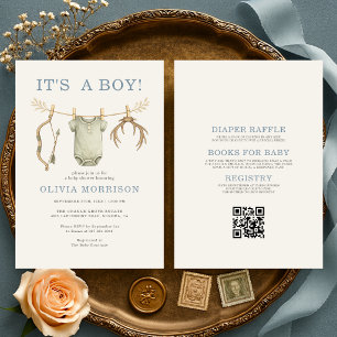 All in One Bow Hunting It's a Boy Baby Shower Invitation