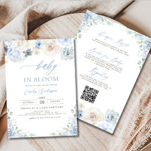 All in One Boy Blue Baby in Bloom Baby Shower  Invitation