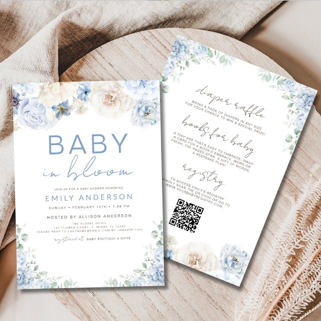 All in One Boy Blue Baby in Bloom Baby Shower  Invitation (Creator Uploaded)