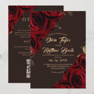 All in One Brown Elegant Floral Wedding Invitation