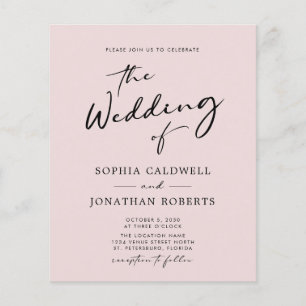 All in One Budget Calligraphy Blush Wedding Invite