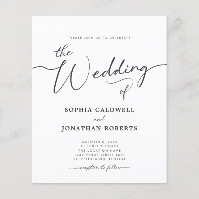 All in One Budget Calligraphy Wedding Invitation (Front)