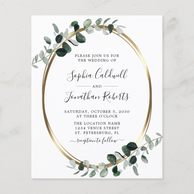All in One Budget Eucalyptus Wedding Invitation (Front)