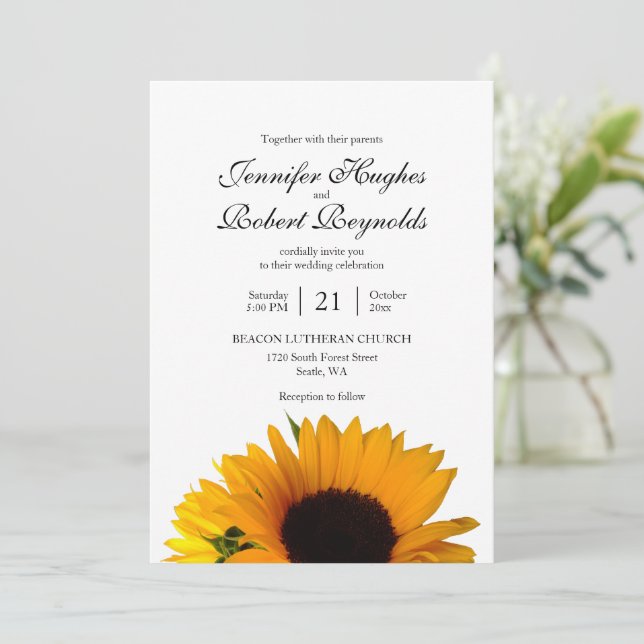 All in One Budget Rustic Sunflower Wedding Invitation (Standing Front)