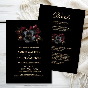 All in One Burgundy and Grey Floral Wedding Invitation