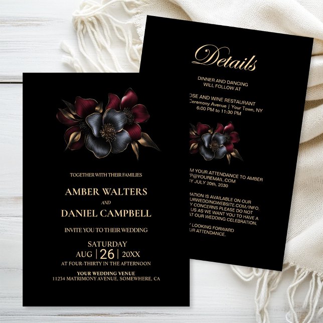 All in One Burgundy and Grey Floral Wedding Invitation (Creator Uploaded)