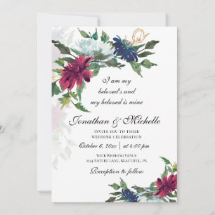 All in One Burgundy Blue Floral Christian Wedding Invitation