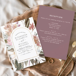 All in One Burgundy Boho Floral Wedding Invitation
