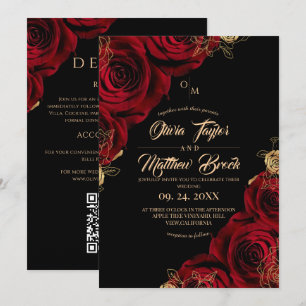 All in One Burgundy Elegant Floral Wedding Invitation