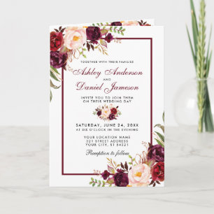 All In One Burgundy Floral Wedding Invitation
