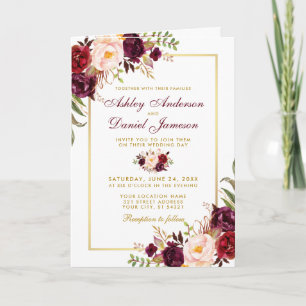 All In One Burgundy Floral Wedding Photo Invite