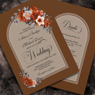 All In One Burnt Orange Floral Arch Wedding Invitation