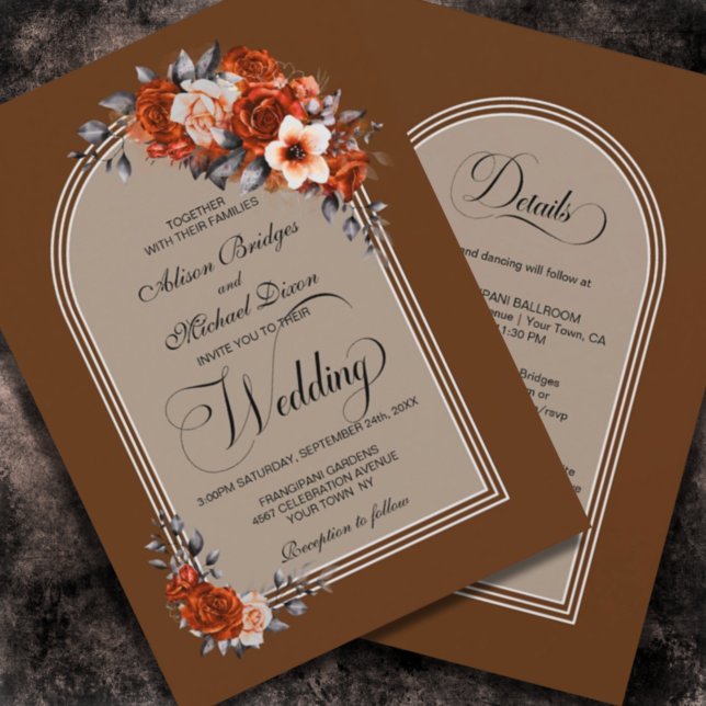 All In One Burnt Orange Floral Arch Wedding Invitation (Creator Uploaded)