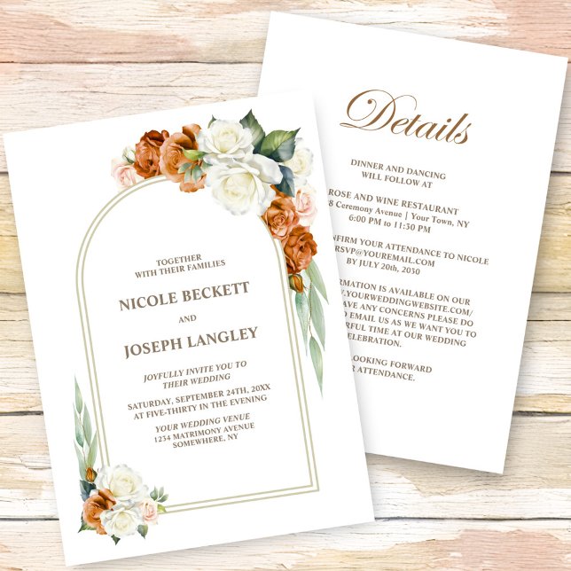 All In One Burnt Orange White Floral Arch Wedding Invitation (Creator Uploaded)