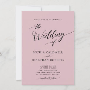 All in One Calligraphy Chic Dusty Rose Wedding Invitation