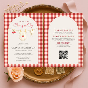 All in One Cherry on Top Clothesline Baby Shower Invitation