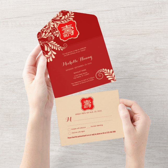 All in One Chinese Longevity Birthday Invitation (Tearaway)