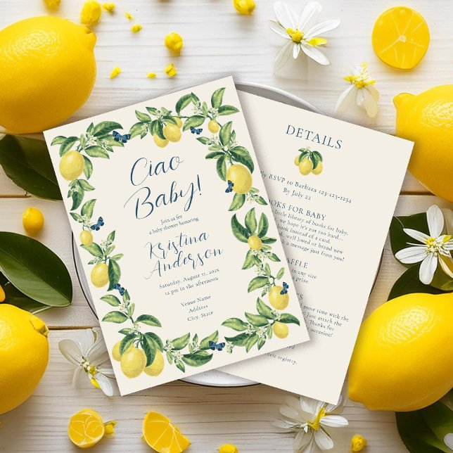 All in One Ciao Baby Lemon Butterfly Baby Shower Invitation (Creator Uploaded)
