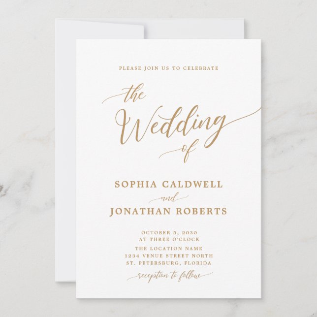 All in One Classic Gold Calligraphy Wedding Invitation (Front)