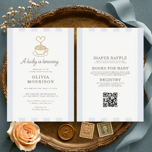 All in One Coffee Baby is Brewing Blue Baby Shower Invitation