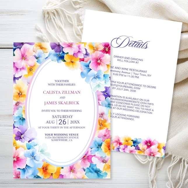 All in One Colourful Floral Oval Wedding Invitation (Creator Uploaded)