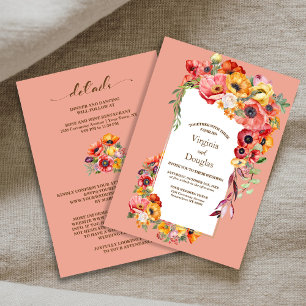 All In One Colourful Poppies Wedding Invitation