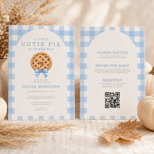 All in One Cutie Pie Blue Bow Boy Baby Shower Invitation