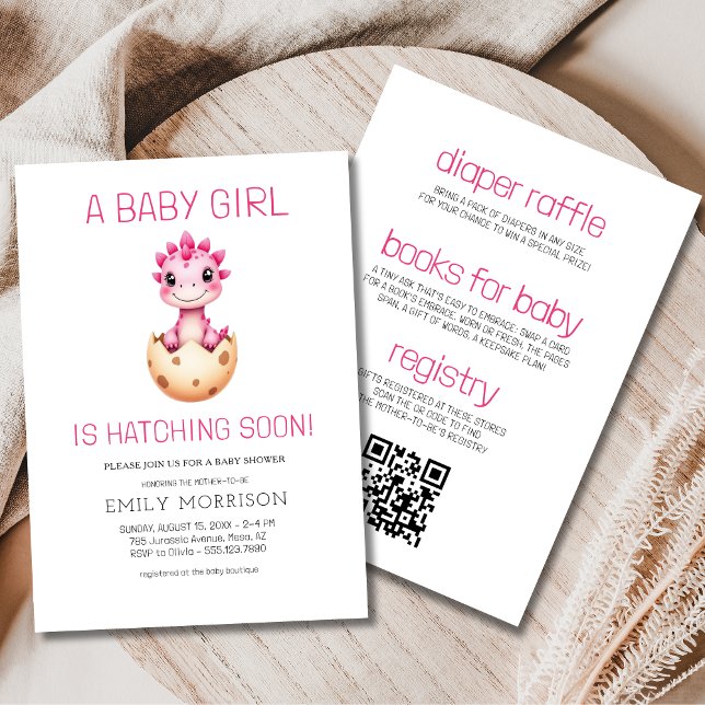 All in One Dinosaur Hatching Soon Baby Girl Shower Invitation (Creator Uploaded)