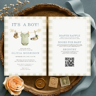 All in One Duck Hunting Gingham Boy Baby Shower Invitation