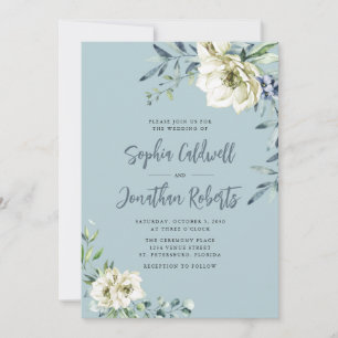 All in One Dusty Blue Eucalyptus Floral Wedding Invitation
