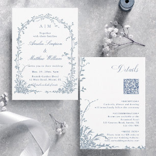 All in One Dusty Blue Floral Garden Wedding Arch  Invitation